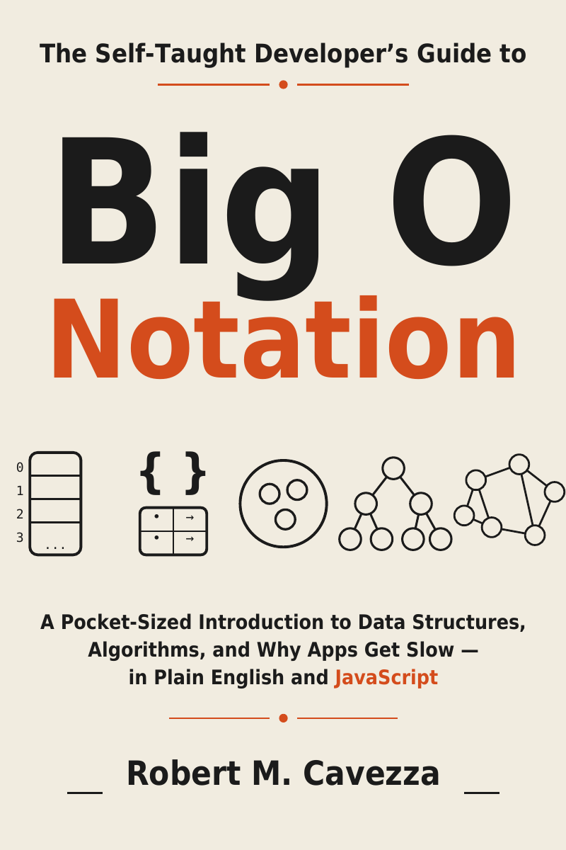 Book cover: The Self-Taught Developer's Guide to Big O Notation by Robert M. Cavezza